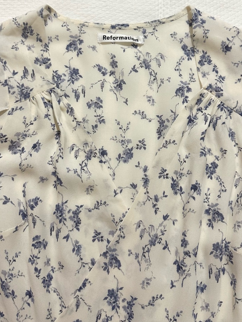 Reformation Ellwood Wrap Dress - White/Blue Small - Picture 6 of 8